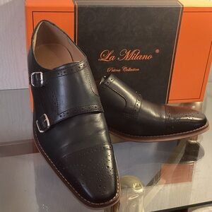 La Milano Navy Leather Monk Strap Derbys SZ9.5 $32.